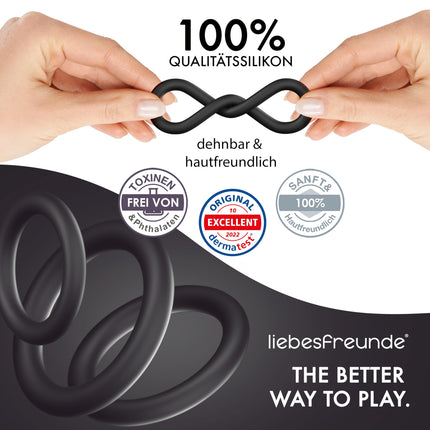 Liebesfreunde® Deluxe dzimumlocekļa gredzenu komplekts - 6 elastīgi dzimumlocekļa gredzeni stingrākai erekcijai, dzimumlocekļa un sēklinieku gredzeni vīriešiem - ideāli pieguļ, seksa rotaļlieta pāriem, melna