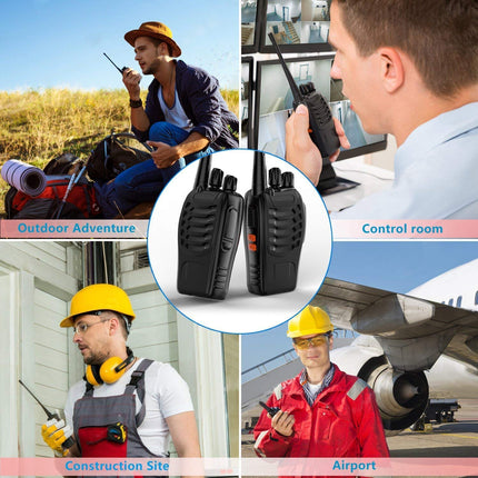 Rācijas PMR446 profesionāls radio komplekts, 16 kanālu uzlādējams rāciju komplekts, pārnēsājams ar austiņām un USB uzlādes staciju sportam brīvā dabā, būvlaukumā (1 pāris, melns)