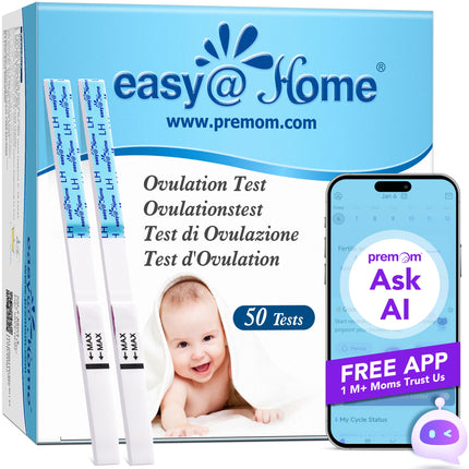 Easy@Home auglības tests 50 ovulācijas testi auglības testi ovulācijai – atbalsta bezmaksas Premom Ovulation lietotne, 50 LH testi
