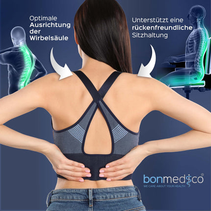 Bonmedico ortopēdiskais sēdekļa spilvens — ergonomisks atmiņas putu spilvens biroja krēsliem, automašīnām, ratiņkrēsliem vai paaugstinātiem sēdekļiem pieaugušajiem — Wellness Black