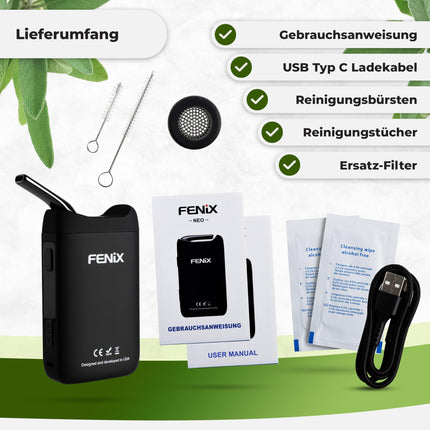 FENiX NEO Premium Vaporizer USB-C | 100% konvekcija | Titāna kamera | Jauna patentēta dzesēšanas tehnoloģija | Keramikas dzesēšanas ceļš un keramikas iemutnis | Temperatūras diapazons 120–221 °C