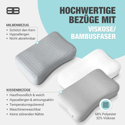 MUGURAS ĶERMEŅA APSARGS - Mīkstāks kakla spilvens, ergonomisks spilvens ar 2 pārvalkiem, ortopēdisks spilvens - stingrība: vidēja - mīksta (50 x 30 x 12 cm)