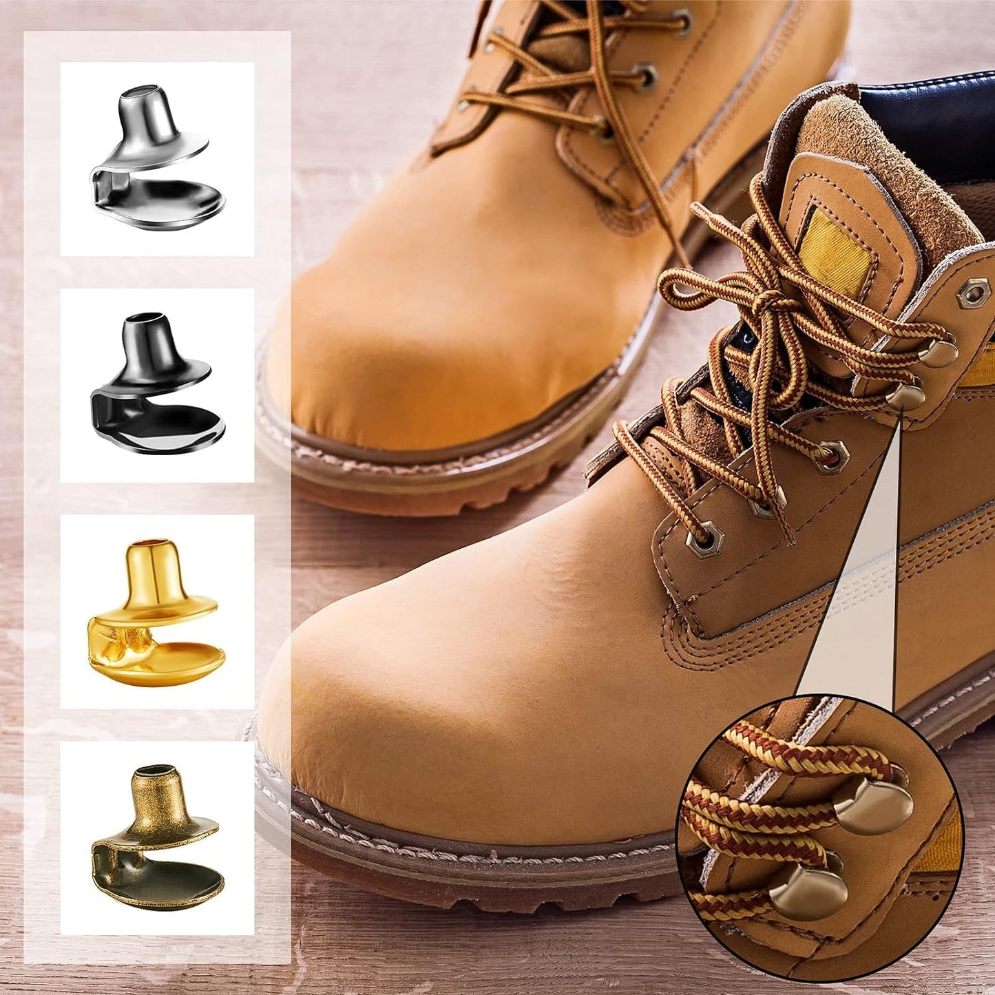 40 komplekti Stiefel Haken Spitze Schnallen Speed Ösen Haken für Stiefel Schnürsenkel Haken für Camping Wandern Klettern (Silber, Schwarz, Gold, Bronza)
