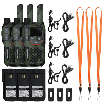 BAOFENG GT-18 rācija PMR446 bezlicencēts divvirzienu rācija pieaugušajiem un bērniem, uzlādējama rācija ar 1500mAh akumulatoru, divkāršs PTT, 16 kanāli, skenēšana, lukturītis kempingam un pārgājieniem, 3 gabalu iepakojums