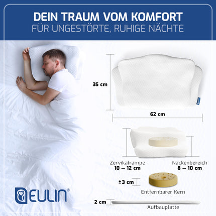 EULIN® SPILVENS - Ortopēdisks spilvens ergonomiskam dziļam miegam - Augstākās kvalitātes atmiņas putu kakla spilvens - Kakla atbalsta spilvens ar IGR sertifikātu