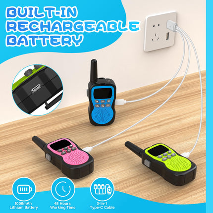 Rāciju komplekts bērniem (3 gab.), Apkezel rācija ar 1000mAh uzlādējamu akumulatoru, liela darbības rādiusa 3km rācija ar VOX lukturīti lietošanai ārpus telpām, kempingā, pārgājienos