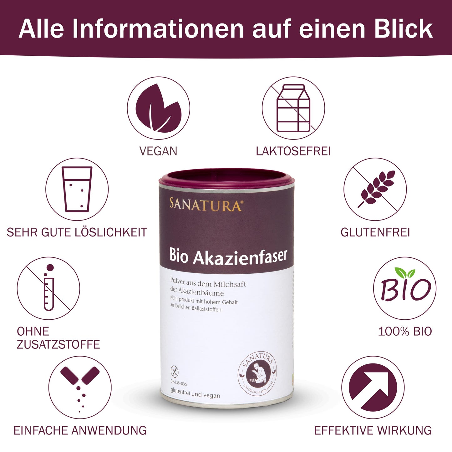 3 x 180 g Sanatura Acacia Fiber Powder Organic – 540 g – vērtīgs šķiedrvielu avots no akācijas šķiedrām – šķīstošā šķiedra – vegāns, bez glutēna un fruktozes – labi panesams
