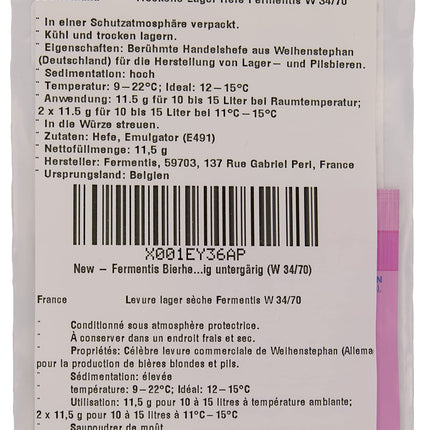 Fermentis alus raugs US-05 W 34/70 S-33 S-23 augšējās fermentācijas apakšējās fermentācijas (W 34/70)