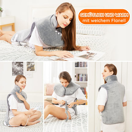 Heizkissen für Rücken Schulter Nacken 60x100cm Wärmekissen mit Abschaltautomatik, Schnelle Erwärmung, mit Taillenriemen, Rückenwärmer Heizdecke 6 Heizstufen, Auto-OFF-Timer, Flanellmaterial, Waschbar