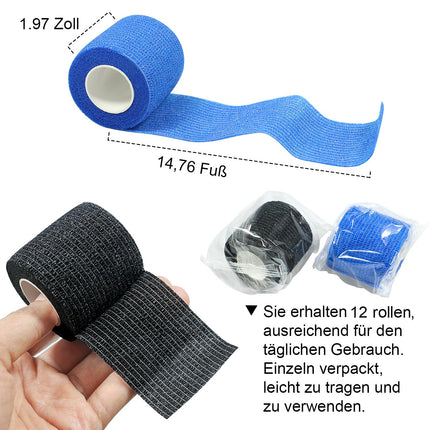 QiGui pašlīmējošais pārsējs 8 ruļļi 5 cm x 4,5 m pārsēja materiāls ģipša rullis elastīgs pārsējs pārsēja fiksācijas pārsējs pašlīmējošs pārsējs sportam un pirmās palīdzības sniegšanai veterinārārsta aptinumam suņiem, zirgiem (melns)