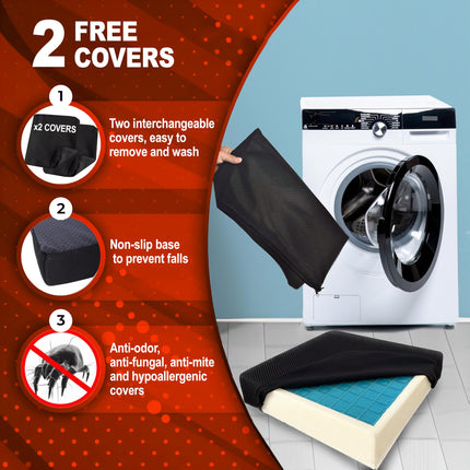 DaymandCare® | Pretizgulējumu sēdekļa spilvens ratiņkrēslā | Iekļauts papildu pārsegs | Ortopēdisks pretizgulējumu līdzeklis | Ortopēdisks sēdekļa spilvens | Decubitus sēdekļa spilvens | Viskoelastīgs + gels | spēļu krēsls