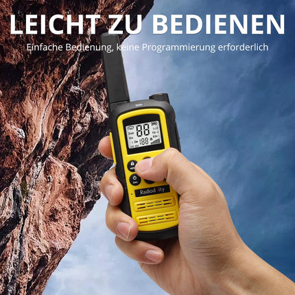 Radioddity PR-T6 rācija PMR446 bezlicencīga divvirzienu rācija pieaugušajiem un bērniem, uzlādējama rācija ar VOX, USB-C uzlāde, lukturītis, austiņas kempingam un pārgājieniem, 2 iepakojumi, dzeltena