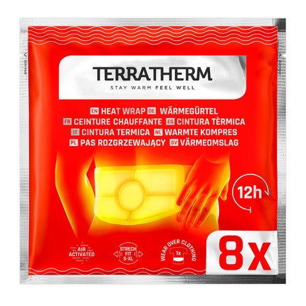 Terratherm siltuma josta - 12 stundas nomierinoša dziļa siltuma, siltuma plāksteri, siltuma spilventiņi mugurai, muguras sildītājs - nieru sildītājs, aktivizējams ar gaisu - izmēri S-XL, 8 gabali