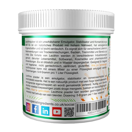 LECITĪNA PULVERIS 100g AUGSTĀKĀS KVALITĀTES BEZ ĢMO (ETIKETES UN INSTRUKCIJAS VĀCU VALODĀ)