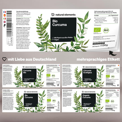 Bioloģiskā kurkuma ar melnajiem pipariem – 240 kapsulas – 4350 mg bioloģiskās kurkumas (kurkumas) vienā dienas devā – ar kurkumīnu un piperīnu – Augsta deva, vegāns – Ražots Vācijā un laboratorijā pārbaudīts