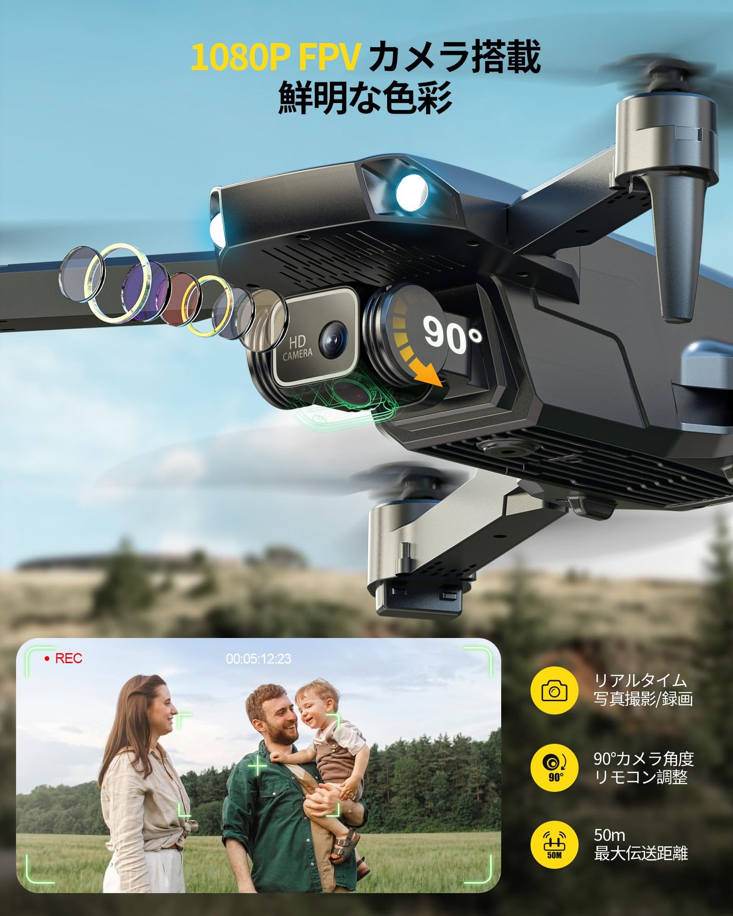Holy Stone HS290 drons ar 1080P kameru iesācējiem, RC droni ar FPV pārraidi, ilgs lidojuma laiks, lietotnes vadība, optiskās plūsmas kameras droni, pilns rotaļlietu dāvanu komplekts bērniem, zils, CO