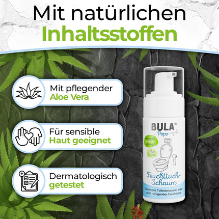 BULA® Popo (zīdaiņiem un tualetes papīram) mitrās salvetes putas 150 ml jūsu tualetes papīram | ilgtspējīga alternatīva vairāk nekā 200 mitrajām salvetēm | dabīgas sastāvdaļas