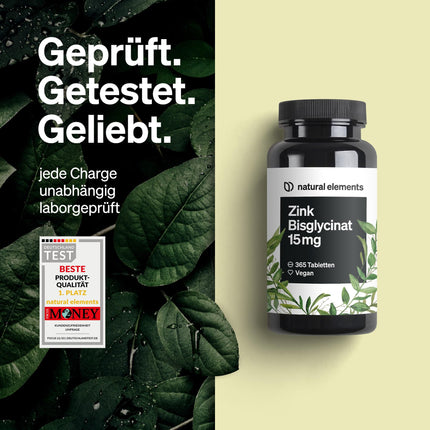 Cinks 15 mg – 365 tabletes – labi panesams cinka bisglicināts (cinka helāts) – vegāns, lielas devas, bez nevajadzīgām piedevām – ražots Vācijā un laboratoriski pārbaudīts