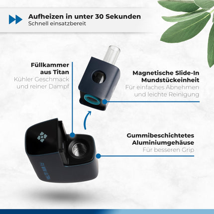 WOLKENKRAFT FX MINI ULTRA Premium Vaporizer - USB-C | Magnētiski ievietojams iemutiķis | Titāna kamera | Temperatūra 100–220 °C | Darbības taimeris 3–5 min. | 100% konvekcija *Nakts zila*