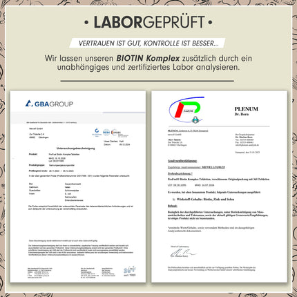 Biotīns lielā devā 10 000 mcg - 365 biotīna tabletes ar cinku un selēnu - augstas kvalitātes komplekss matu augšanai, ādai un nagiem - laboratoriski pārbaudīts ar sertifikātu - 100% vegāns - 1 gada piegādes iepakojums