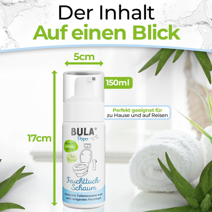 BULA® Popo (zīdaiņiem un tualetes papīram) mitrās salvetes putas 150 ml jūsu tualetes papīram | ilgtspējīga alternatīva vairāk nekā 200 mitrajām salvetēm | dabīgas sastāvdaļas
