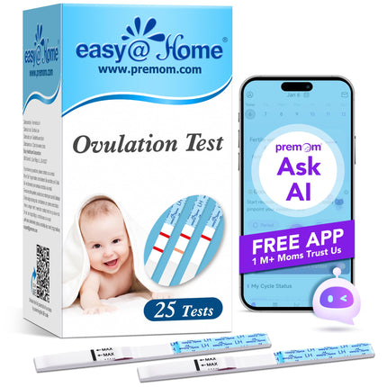 Easy@Home 25 ovulācijas tests. Auglības tests sievietēm. Ovulācija 25 mSV/ml, uzticama cikla un auglības uzraudzība ar Premom ovulācijas lietotni, 25 LH tests.