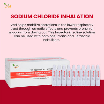 VED hipertonisks inhalācijas sāls šķīdums, 3% nātrija hlorīds (NaCl), 50 x 4,0 ml vienreizējas devas flakoni pieaugušajiem un bērniem