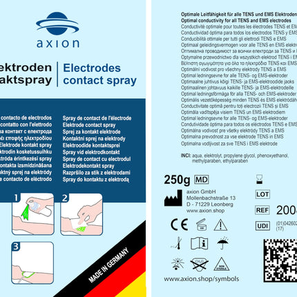 Axion elektrodu kontakta aerosols TENS un EMS ierīcei | Līmējošo elektrodu piederumi | Pagarina līmējošo elektrodu spilventiņu kalpošanas laiku | Ādai draudzīgs | sertificēta medicīnas ierīce