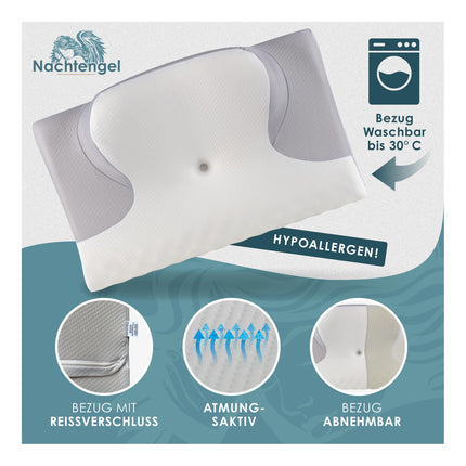 Ortopēdiskais spilvens “Night Angel” – ergonomisks atmiņas putu spilvens kakla sāpēm, spilvens pret krākšanu, spilvens kakla atbalstam visiem miega veidiem (guļot uz muguras, vēdera un sāniem)