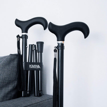 KMINA PRO - Salokāms pastaigu spieķis, Regulējams augstums, Elegants, Vīriešiem Melns, Alumīnija, Sievietēm, Salokāms