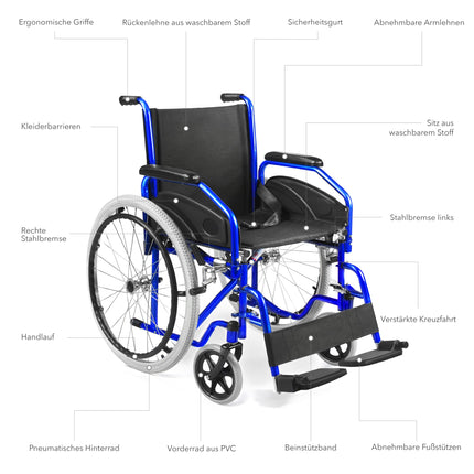 AIESI® Salokāms, viegls, pašgājējs ratiņkrēsls cilvēkiem ar invaliditāti un vecāka gadagājuma cilvēkiem AGILA EVOLUTION, Noņemami roku balsti un kāju balsti, Drošības josta, Piepūšanas pumpis, 24 mēnešu garantija
