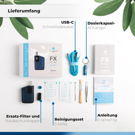 WOLKENKRAFT FX MINI ULTRA Premium Vaporizer - USB-C | Magnētiski ievietojams iemutiķis | Titāna kamera | Temperatūra 100–220 °C | Darbības taimeris 3–5 min. | 100% konvekcija *Nakts zila*