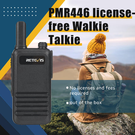 Retevis RB647 PMR446 rācija, ūdensizturīgs IP67 mini divvirzienu radio ar 16 kanāliem, avārijas trauksmes signāls, VOX rācijas pieaugušajiem, pārgājieni brīvā dabā (melnas, 1 iepakojums)