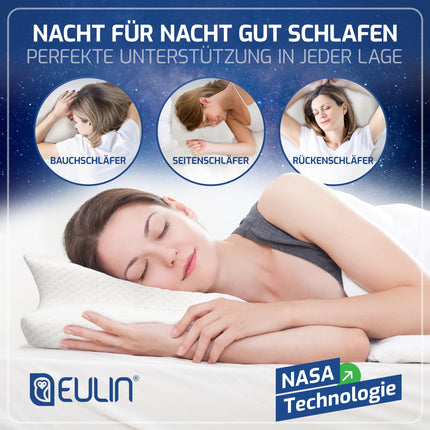 EULIN® SPILVENS - Ortopēdisks spilvens ergonomiskam dziļam miegam - Augstākās kvalitātes atmiņas putu kakla spilvens - Kakla atbalsta spilvens ar IGR sertifikātu