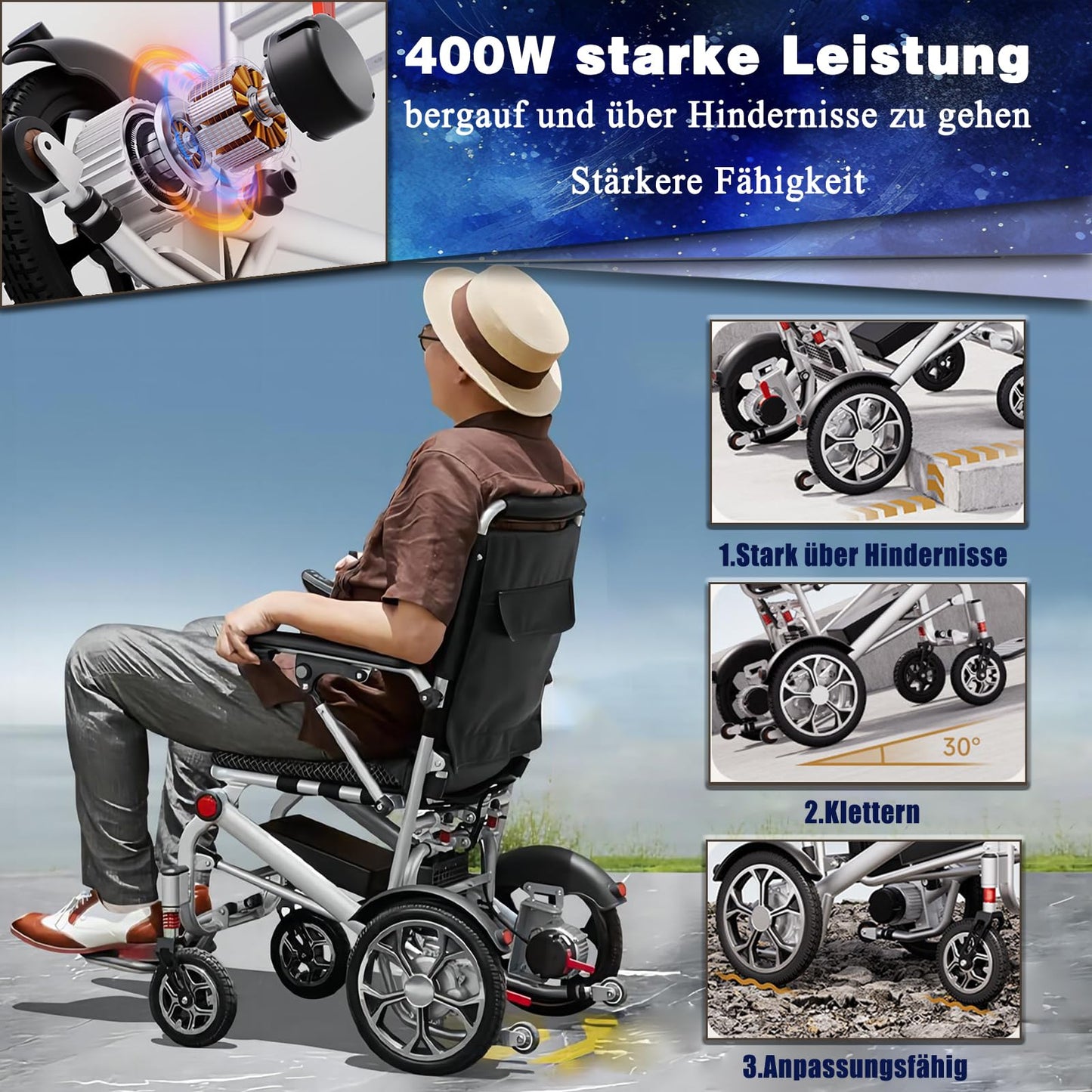 25 KM Elektro Rollstuhl Faltbar Leicht Elektrorollstuhl, 14,9 Kg, Tragfähigkeit 150 Kg, Faltbar Elektrorollstuhl FüR Die Wohnung, Rollstuhl Elektrisch Tragbarer für Erwachsene und Senioren (12ah)