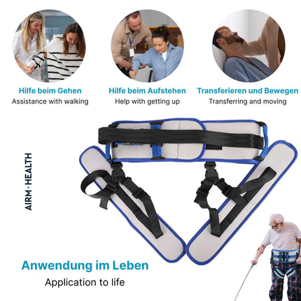 AIRM HEALTH pacienta pārvietošanas josta mīkstas neilona kāju cilpas paralizētām personām ķermeņa celšanas palīglīdzekļi pacienta celšanas josta palīgjosta neslīdoša pārvietošanas palīgjosta rehabilitācijai