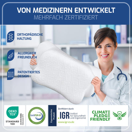 EULIN® SPILVENS - Ortopēdisks spilvens ergonomiskam dziļam miegam - Augstākās kvalitātes atmiņas putu kakla spilvens - Kakla atbalsta spilvens ar IGR sertifikātu
