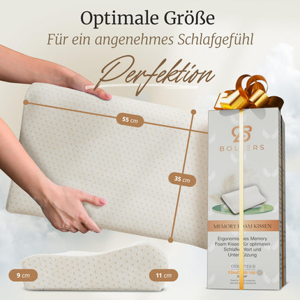 BOLTER'S ERGONOMIC Memory Foam spilvens – Ortopēdisks spilvens – Spiedienu mazinošas Memory Foam putas – 2 augstumi 9 cm/11 cm – Elpojošs pārvalks – Optimāls atbalsts kaklam un mugurkaulam