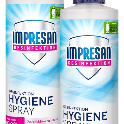 Impresan higiēnas aerosols: dezinfekcijas līdzeklis virsmām un tekstilizstrādājumiem - dezinfekcijas sūkņa aerosols - 2 x 250 ml praktiskā izdevīgā iepakojumā