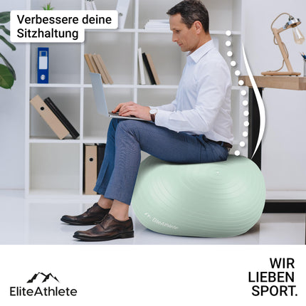 EliteAthlete vingrošanas bumba, sēdekļa bumba, ergonomiska, ar pretplīsuma sistēmu - Fitness Pilates grūtniecēm - Grūtniecības bumba, Fitnesa bumba, Jogas bumba - Jogas bumba 65 cm, ieskaitot Gaisa sūknis