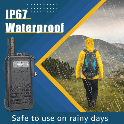 Retevis RB647 PMR446 rācija, ūdensizturīgs IP67 mini divvirzienu radio ar 16 kanāliem, avārijas trauksmes signāls, VOX rācijas pieaugušajiem, pārgājieni brīvā dabā (melnas, 1 iepakojums)