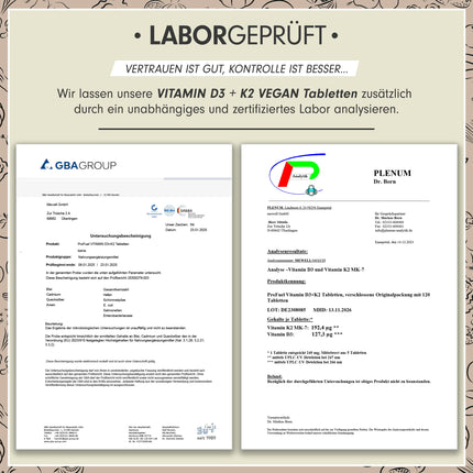 VEGĀNS D3 K2 vitamīns - 120 tabletes ar 5000 SV D3 + 200 mcg K2 (MK7) - D3 vitamīns lielās devās un vegāns - pietiek 19 mēnešiem - laboratoriski pārbaudīts ar sertifikātu - bez nevēlamām piedevām