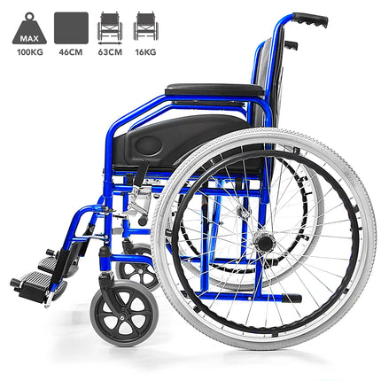AIESI® Salokāms, viegls, pašgājējs ratiņkrēsls cilvēkiem ar invaliditāti un vecāka gadagājuma cilvēkiem AGILA EVOLUTION, Noņemami roku balsti un kāju balsti, Drošības josta, Piepūšanas pumpis, 24 mēnešu garantija