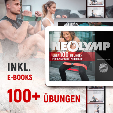 NEOLYMP īsās auduma fitnesa lentes ar fitnesa treniņu programmas e-grāmatu — mazgājamas pretestības lentes, pretestības lentes, vingrošanas lente, fitnesa lente, treniņu lentes, pievilkšanās lentes (5 gabalu komplekts)