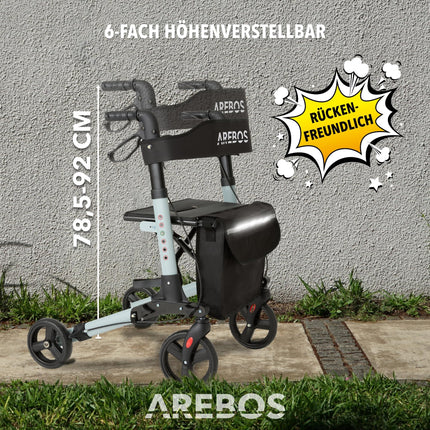 Arebos vieglais alumīnija rollators | Ceļojuma rollators ar 6 augstuma regulēšanu | Salokāms | Iekļauts spieķa turētājs un noņemama iepirkumu soma | Staigāšanas rāmis ar bloķēšanas funkciju | Melns