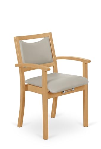 2liftu | Stuhl für Senioren | Aufstehhilfe-Stuhl | Armlehnstuhl mit Aufstehhilfe | Aus massivem Buchenholz gefertigt | Stabil und langlebig (Kunstleder, bēšs)