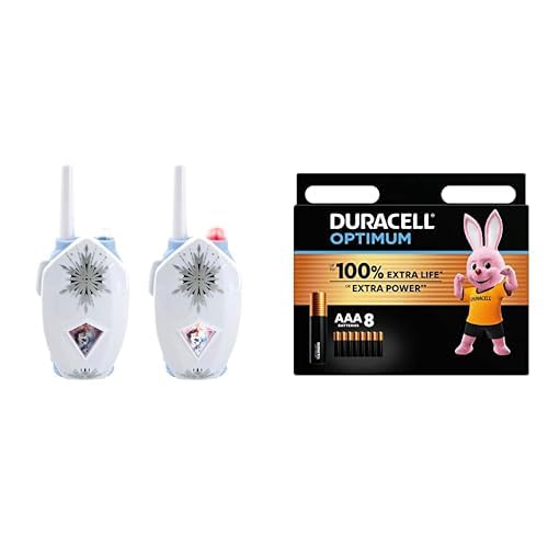 Disney Ledus sirds 2 rāciju komplekts bērniem; 2 rotaļu radioaparāti - eKids FR-212 + Duracell Optimum AAA baterijas, 8 gab., līdz pat 100% papildu jauda vai papildu veiktspēja