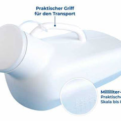 Maximex urīna pudelīte Unisex, ar cieši aizveramu aizdari un mērogu līdz 800 ml, piemērota arī sievietēm, izmēri (platums x augstums x dziļums): 32,5 x 15 x 10 cm