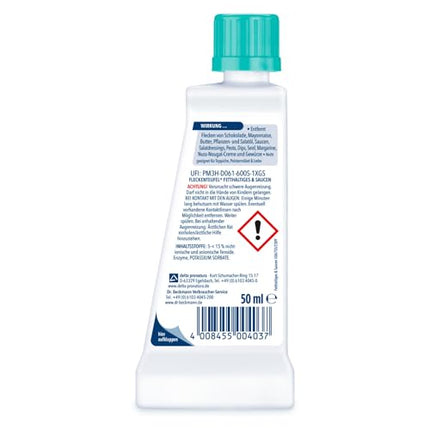 Dr. Beckmann traipu tīrītājs taukainiem ēdieniem un mērcēm | Sviests, īpašs traipu tīrīšanas līdzeklis tauku traipiem, šokolādes traipiem un daudz kam citam | 50 ml