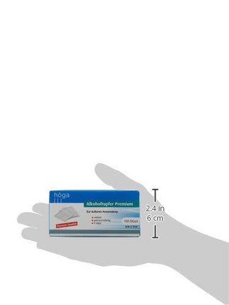 Höga-Pharm Premium spirta tamponi, ārīgai lietošanai, plīstizturīgi, gatavi lietošanai, divslāņu, 1 iepakojums (1 x 100 gab.)